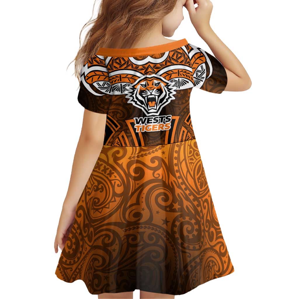 Wests Tigers Rugby Family Matching Long Sleeve Bodycon Dress and Hawaiian Shirt Polynesian Tribal Tiger Warrior Orange Black Pattern