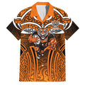 Wests Tigers Rugby Family Matching Long Sleeve Bodycon Dress and Hawaiian Shirt Polynesian Tribal Tiger Warrior Orange Black Pattern