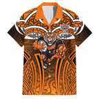 Wests Tigers Rugby Family Matching Long Sleeve Bodycon Dress and Hawaiian Shirt Polynesian Tribal Tiger Warrior Orange Black Pattern