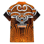 Wests Tigers Rugby Family Matching Long Sleeve Bodycon Dress and Hawaiian Shirt Polynesian Tribal Tiger Warrior Orange Black Pattern