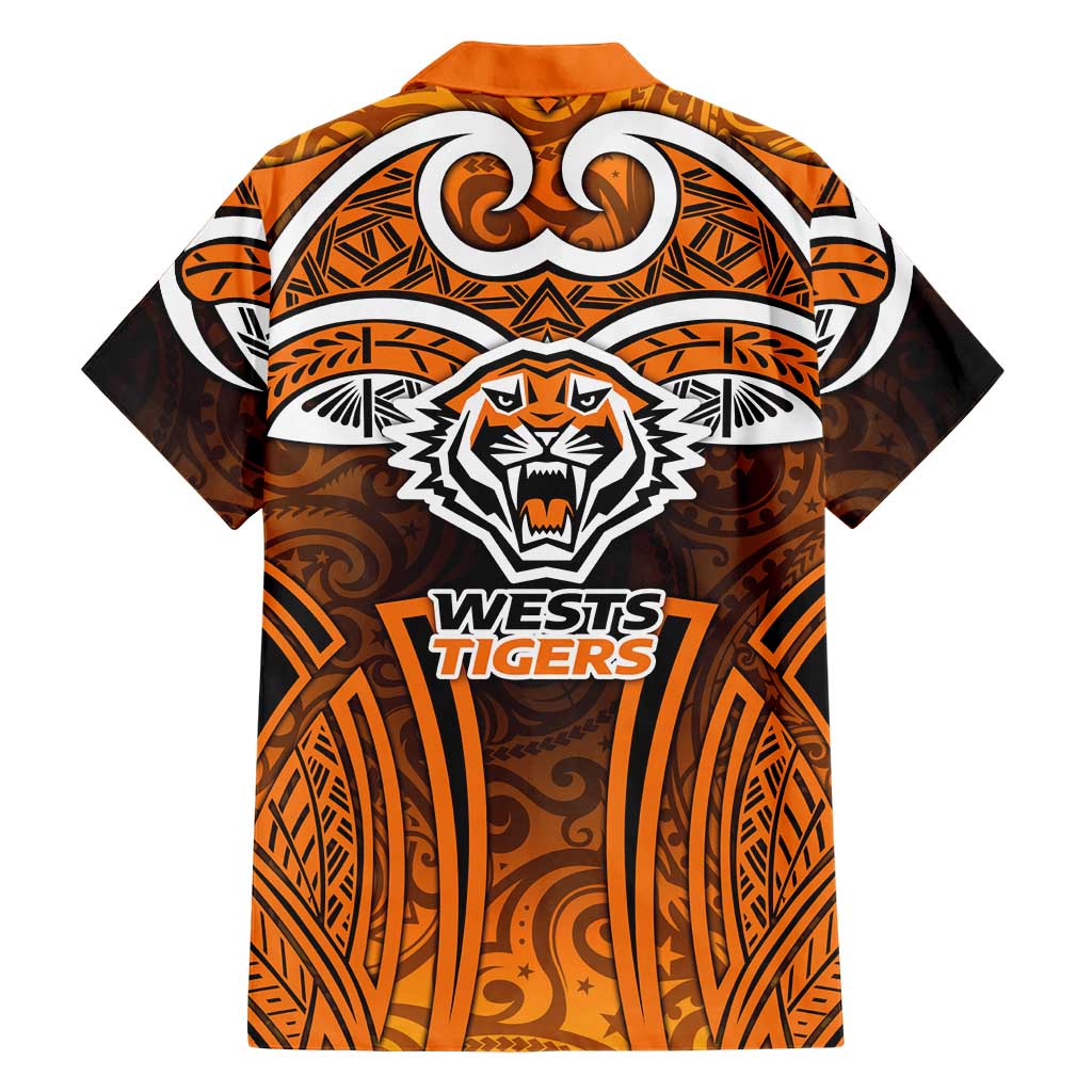 Wests Tigers Rugby Family Matching Long Sleeve Bodycon Dress and Hawaiian Shirt Polynesian Tribal Tiger Warrior Orange Black Pattern