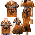 Wests Tigers Rugby Family Matching Mermaid Dress and Hawaiian Shirt Polynesian Tribal Tiger Warrior Orange Black Pattern