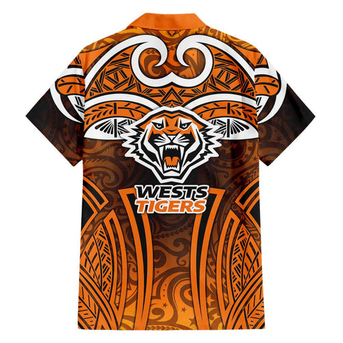 Wests Tigers Rugby Family Matching Off Shoulder Maxi Dress and Hawaiian Shirt Polynesian Tribal Tiger Warrior Orange Black Pattern