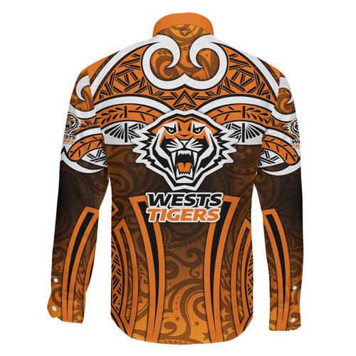 Wests Tigers Rugby Family Matching Off Shoulder Maxi Dress and Hawaiian Shirt Polynesian Tribal Tiger Warrior Orange Black Pattern