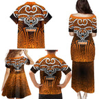 Wests Tigers Rugby Family Matching Puletasi and Hawaiian Shirt Polynesian Tribal Tiger Warrior Orange Black Pattern