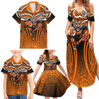 Wests Tigers Rugby Family Matching Summer Maxi Dress and Hawaiian Shirt Polynesian Tribal Tiger Warrior Orange Black Pattern