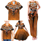 Wests Tigers Rugby Family Matching Tank Maxi Dress and Hawaiian Shirt Polynesian Tribal Tiger Warrior Orange Black Pattern