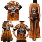 Wests Tigers Rugby Family Matching Tank Maxi Dress and Hawaiian Shirt Polynesian Tribal Tiger Warrior Orange Black Pattern