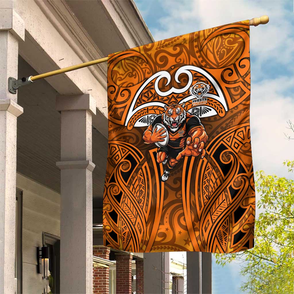 Wests Tigers Rugby Garden Flag Polynesian Tribal Tiger Warrior Orange Black Pattern