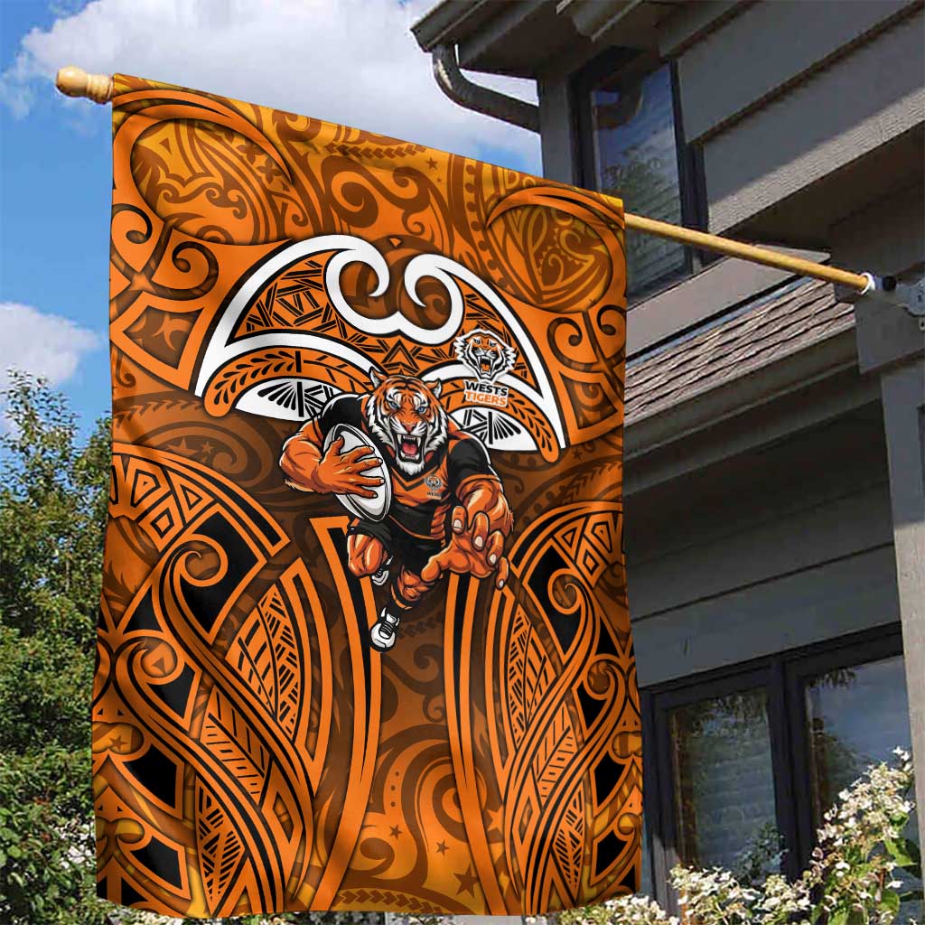 Wests Tigers Rugby Garden Flag Polynesian Tribal Tiger Warrior Orange Black Pattern