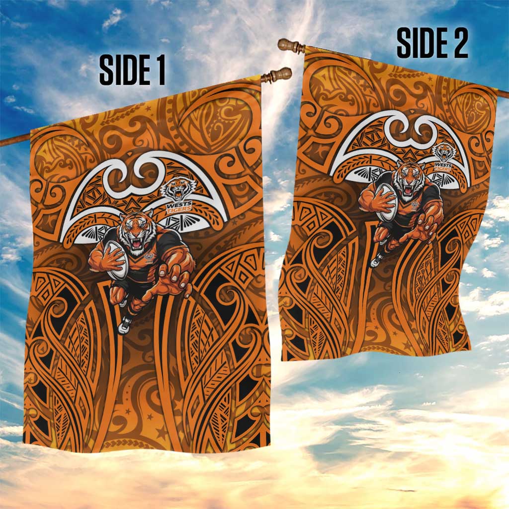 Wests Tigers Rugby Garden Flag Polynesian Tribal Tiger Warrior Orange Black Pattern
