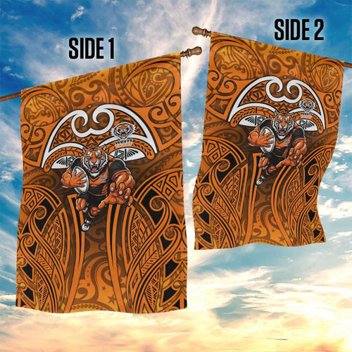 Wests Tigers Rugby Garden Flag Polynesian Tribal Tiger Warrior Orange Black Pattern