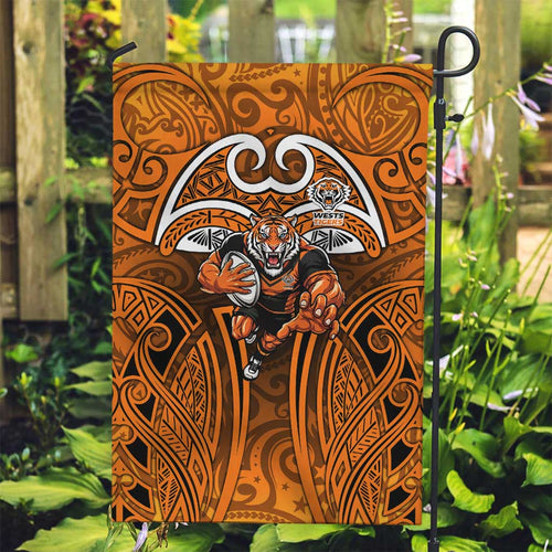 Wests Tigers Rugby Garden Flag Polynesian Tribal Tiger Warrior Orange Black Pattern