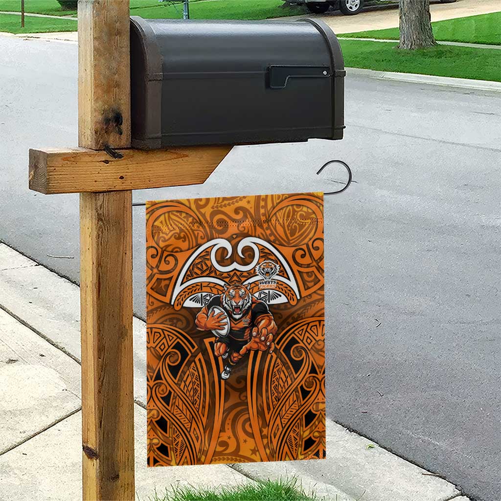 Wests Tigers Rugby Garden Flag Polynesian Tribal Tiger Warrior Orange Black Pattern
