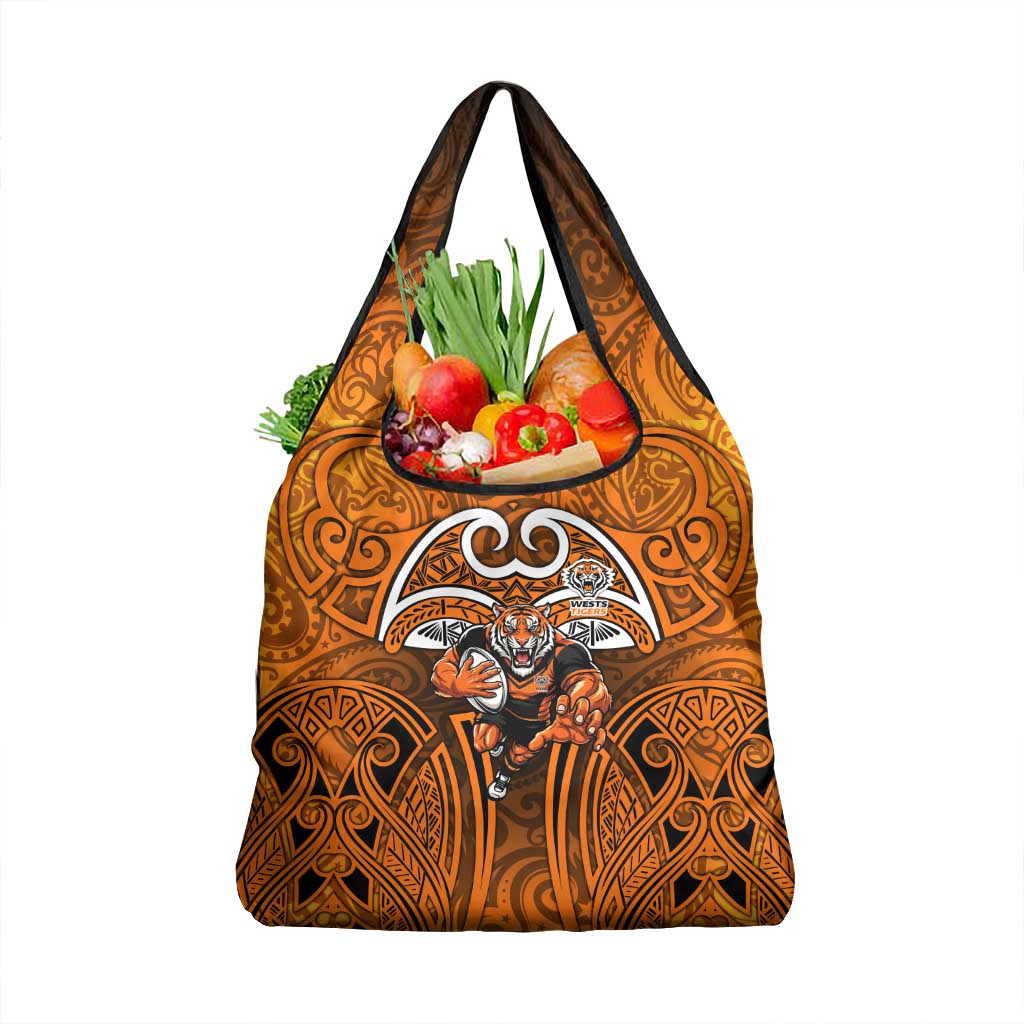 Wests Tigers Rugby Grocery Bag Polynesian Tribal Tiger Warrior Orange Black Pattern