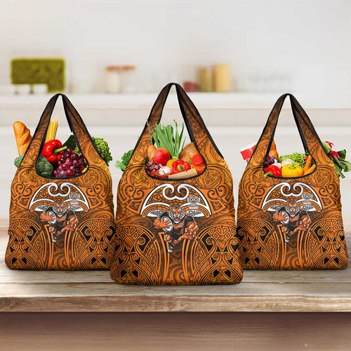 Wests Tigers Rugby Grocery Bag Polynesian Tribal Tiger Warrior Orange Black Pattern