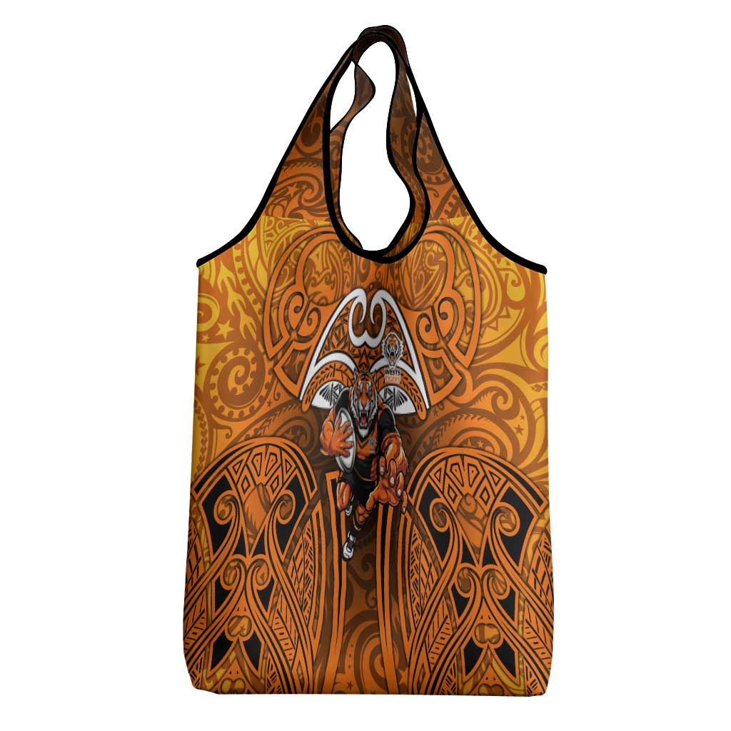 Wests Tigers Rugby Grocery Bag Polynesian Tribal Tiger Warrior Orange Black Pattern