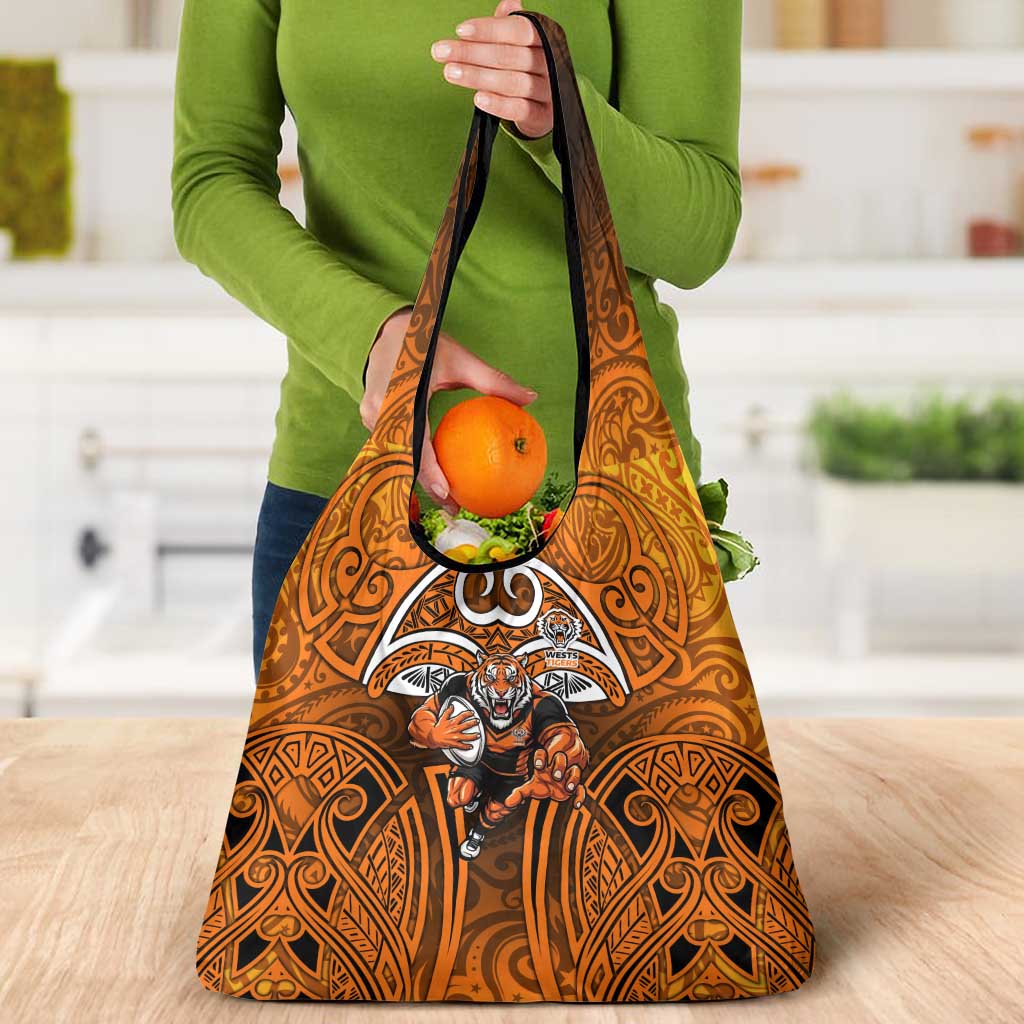 Wests Tigers Rugby Grocery Bag Polynesian Tribal Tiger Warrior Orange Black Pattern