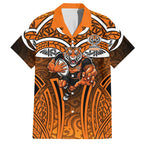 Wests Tigers Rugby Hawaiian Shirt Polynesian Tribal Tiger Warrior Orange Black Pattern