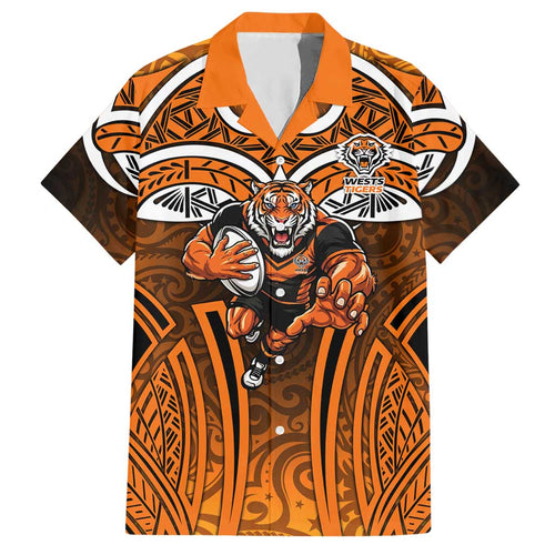 Wests Tigers Rugby Hawaiian Shirt Polynesian Tribal Tiger Warrior Orange Black Pattern