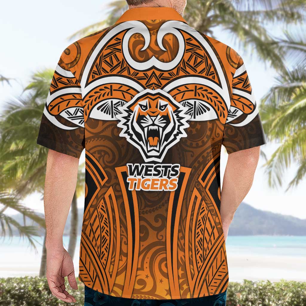 Wests Tigers Rugby Hawaiian Shirt Polynesian Tribal Tiger Warrior Orange Black Pattern