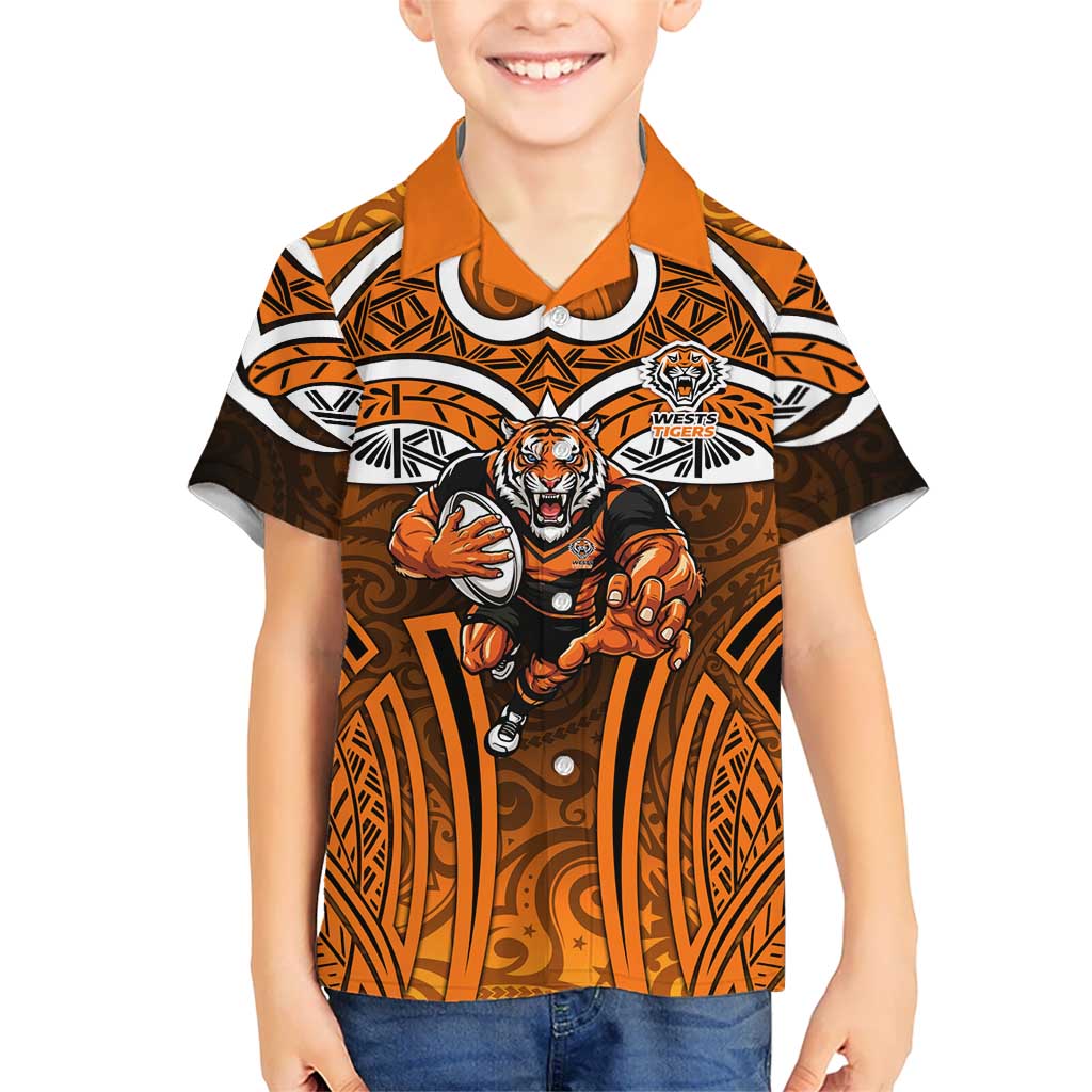 Wests Tigers Rugby Hawaiian Shirt Polynesian Tribal Tiger Warrior Orange Black Pattern
