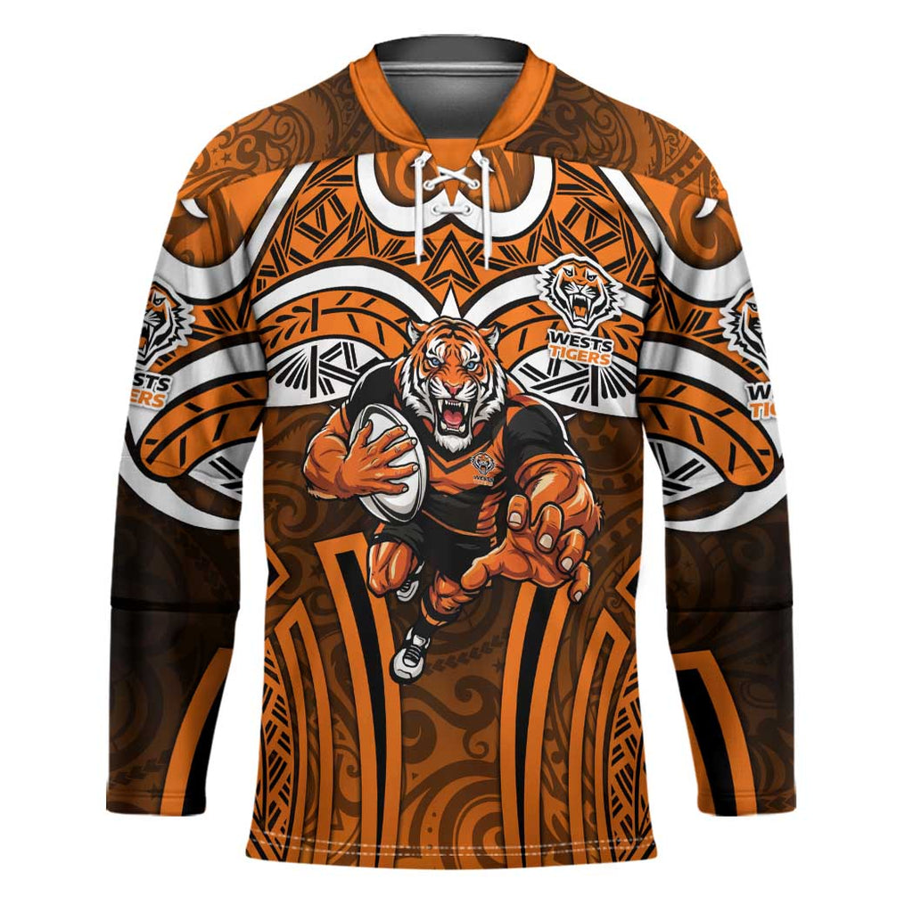 Wests Tigers Rugby Hockey Jersey Polynesian Tribal Tiger Warrior Orange Black Pattern