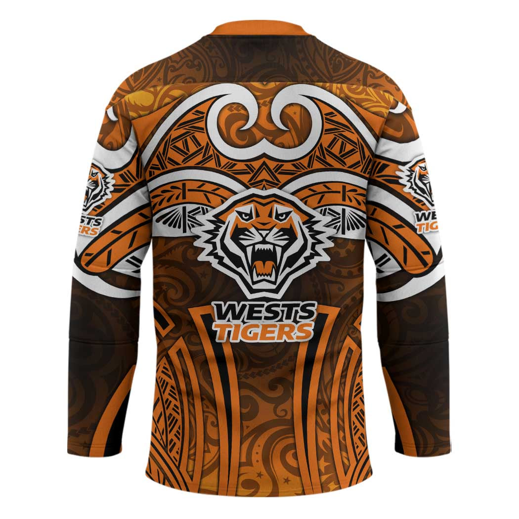 Wests Tigers Rugby Hockey Jersey Polynesian Tribal Tiger Warrior Orange Black Pattern