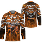 Wests Tigers Rugby Hockey Jersey Polynesian Tribal Tiger Warrior Orange Black Pattern