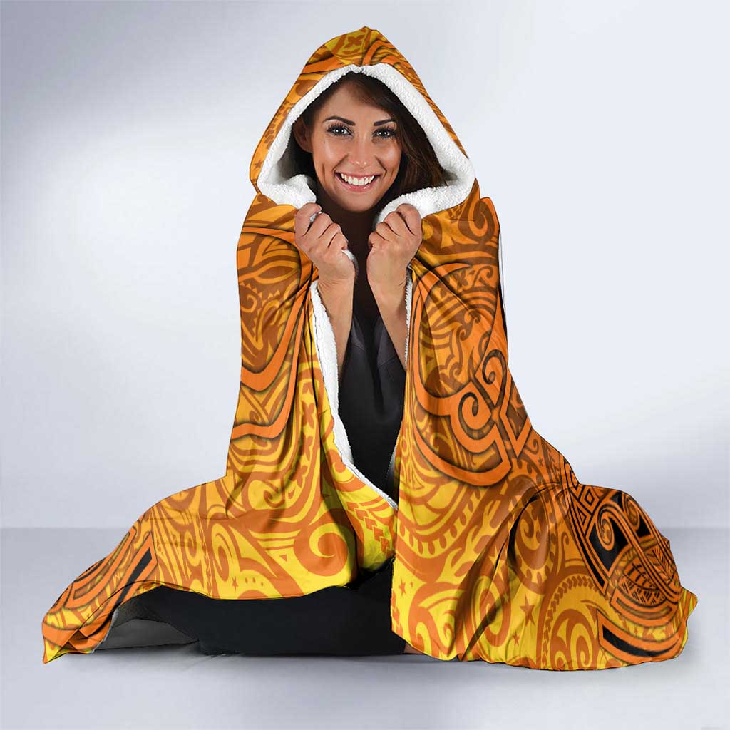 Wests Tigers Rugby Hooded Blanket Polynesian Tribal Tiger Warrior Orange Black Pattern