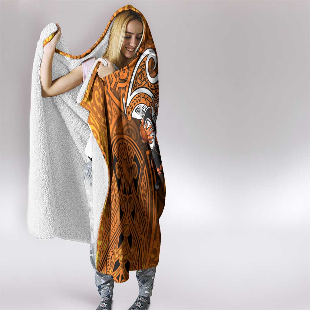Wests Tigers Rugby Hooded Blanket Polynesian Tribal Tiger Warrior Orange Black Pattern