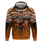 Wests Tigers Rugby Hoodie Polynesian Tribal Tiger Warrior Orange Black Pattern