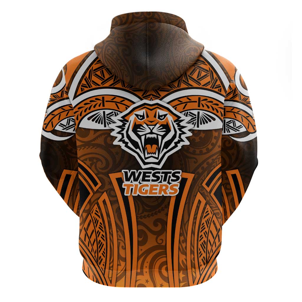 Wests Tigers Rugby Hoodie Polynesian Tribal Tiger Warrior Orange Black Pattern