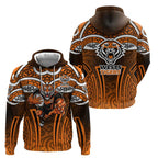 Wests Tigers Rugby Hoodie Polynesian Tribal Tiger Warrior Orange Black Pattern
