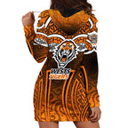 Wests Tigers Rugby Hoodie Dress Polynesian Tribal Tiger Warrior Orange Black Pattern