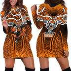Wests Tigers Rugby Hoodie Dress Polynesian Tribal Tiger Warrior Orange Black Pattern