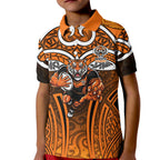 Wests Tigers Rugby Kid Polo Shirt Polynesian Tribal Tiger Warrior Orange Black Pattern