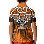 Wests Tigers Rugby Kid Polo Shirt Polynesian Tribal Tiger Warrior Orange Black Pattern