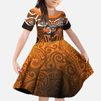 Wests Tigers Rugby Kid Short Sleeve Dress Polynesian Tribal Tiger Warrior Orange Black Pattern
