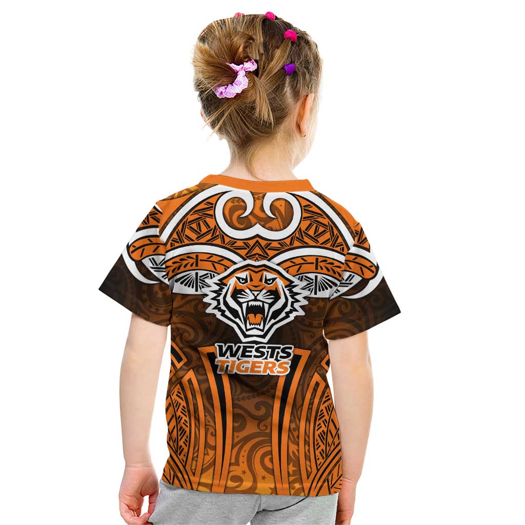 Wests Tigers Rugby Kid T Shirt Polynesian Tribal Tiger Warrior Orange Black Pattern