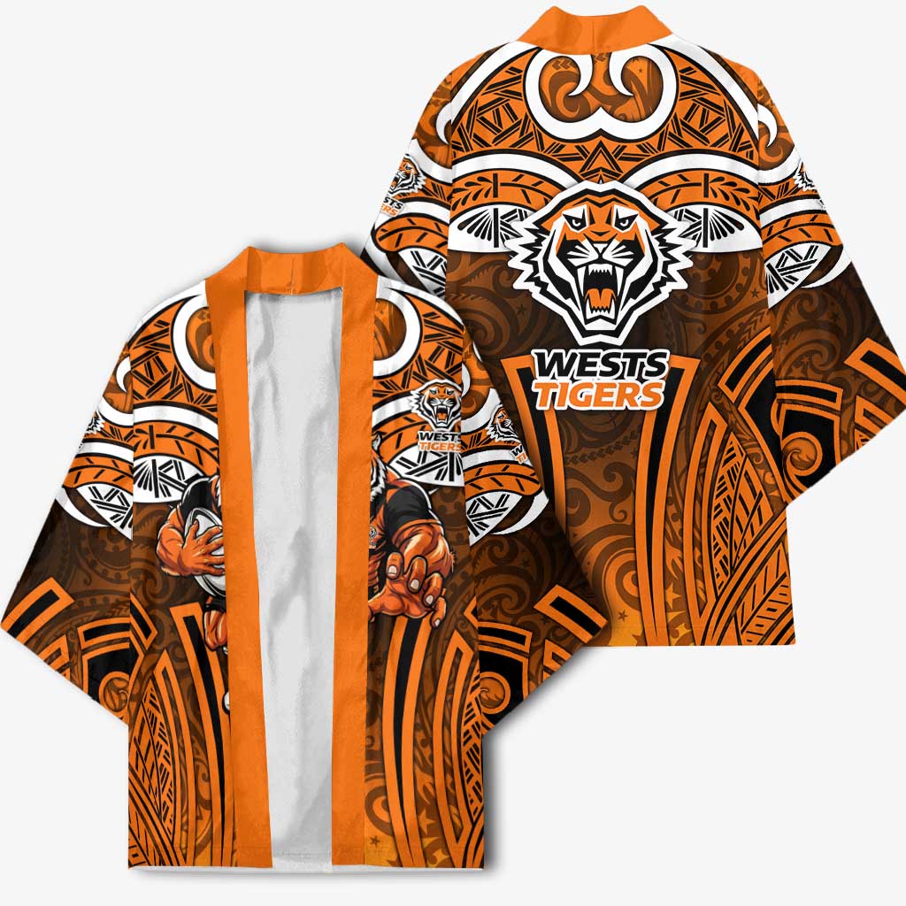 Wests Tigers Rugby Kimono Polynesian Tribal Tiger Warrior Orange Black Pattern