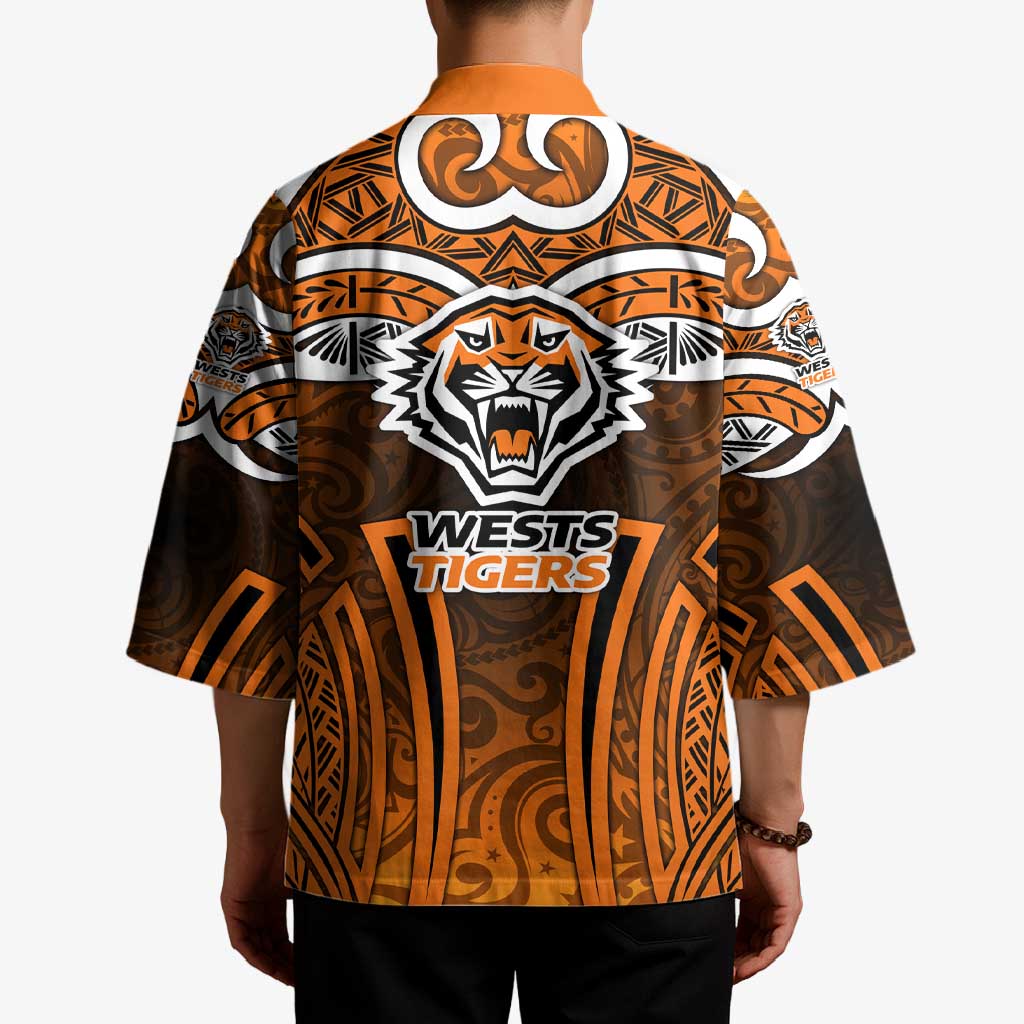 Wests Tigers Rugby Kimono Polynesian Tribal Tiger Warrior Orange Black Pattern