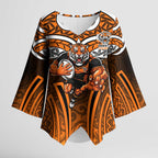 Wests Tigers Rugby Kimono Sleeve Blouse Polynesian Tribal Tiger Warrior Orange Black Pattern