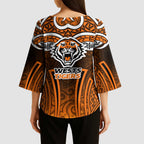 Wests Tigers Rugby Kimono Sleeve Blouse Polynesian Tribal Tiger Warrior Orange Black Pattern