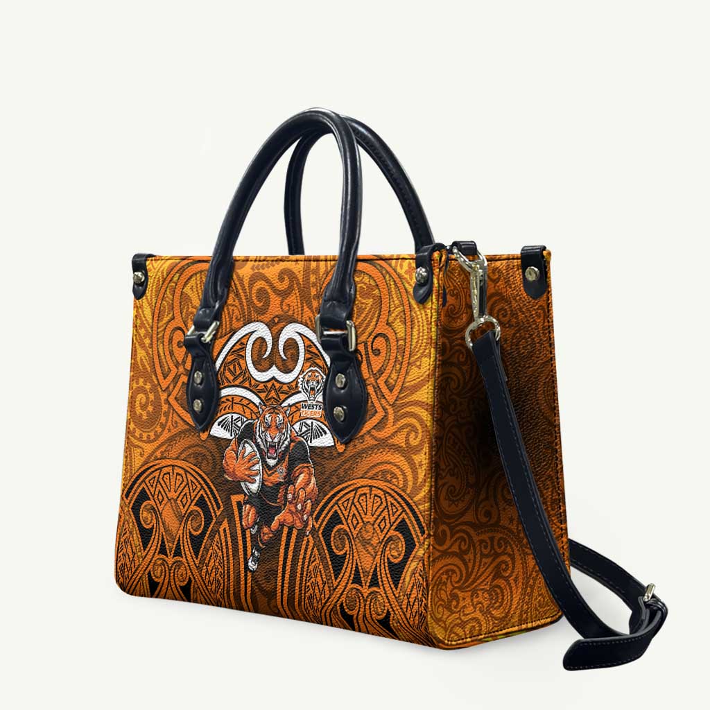 Wests Tigers Rugby Leather Bag Polynesian Tribal Tiger Warrior Orange Black Pattern