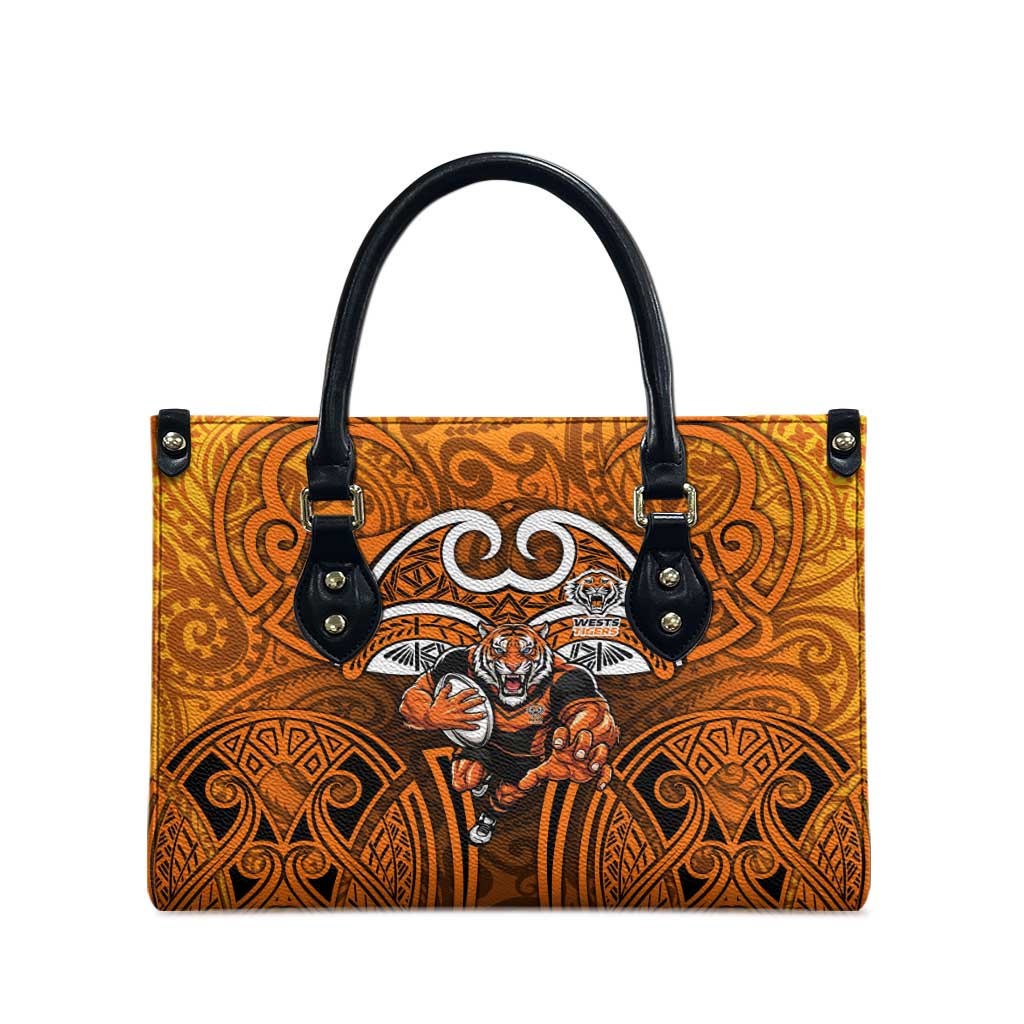 Wests Tigers Rugby Leather Bag Polynesian Tribal Tiger Warrior Orange Black Pattern