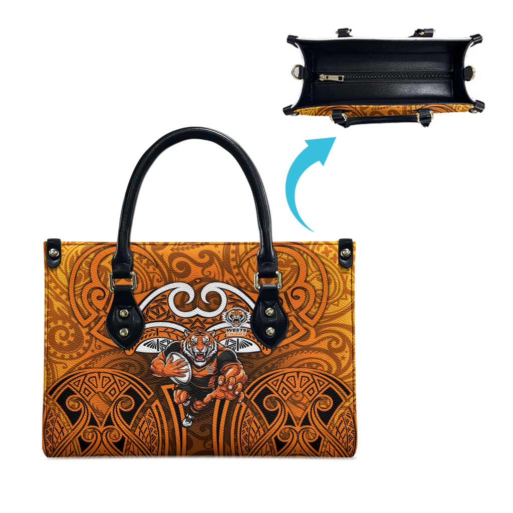 Wests Tigers Rugby Leather Bag Polynesian Tribal Tiger Warrior Orange Black Pattern