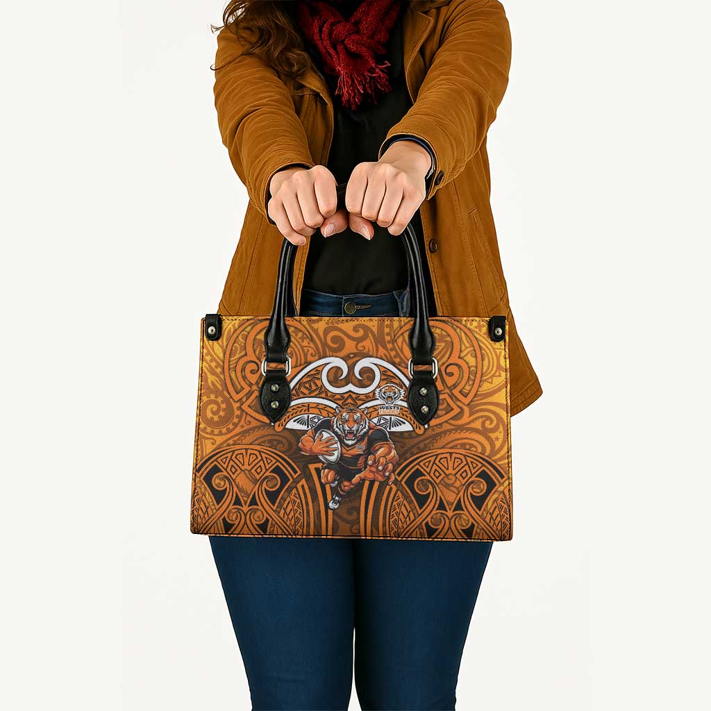 Wests Tigers Rugby Leather Bag Polynesian Tribal Tiger Warrior Orange Black Pattern