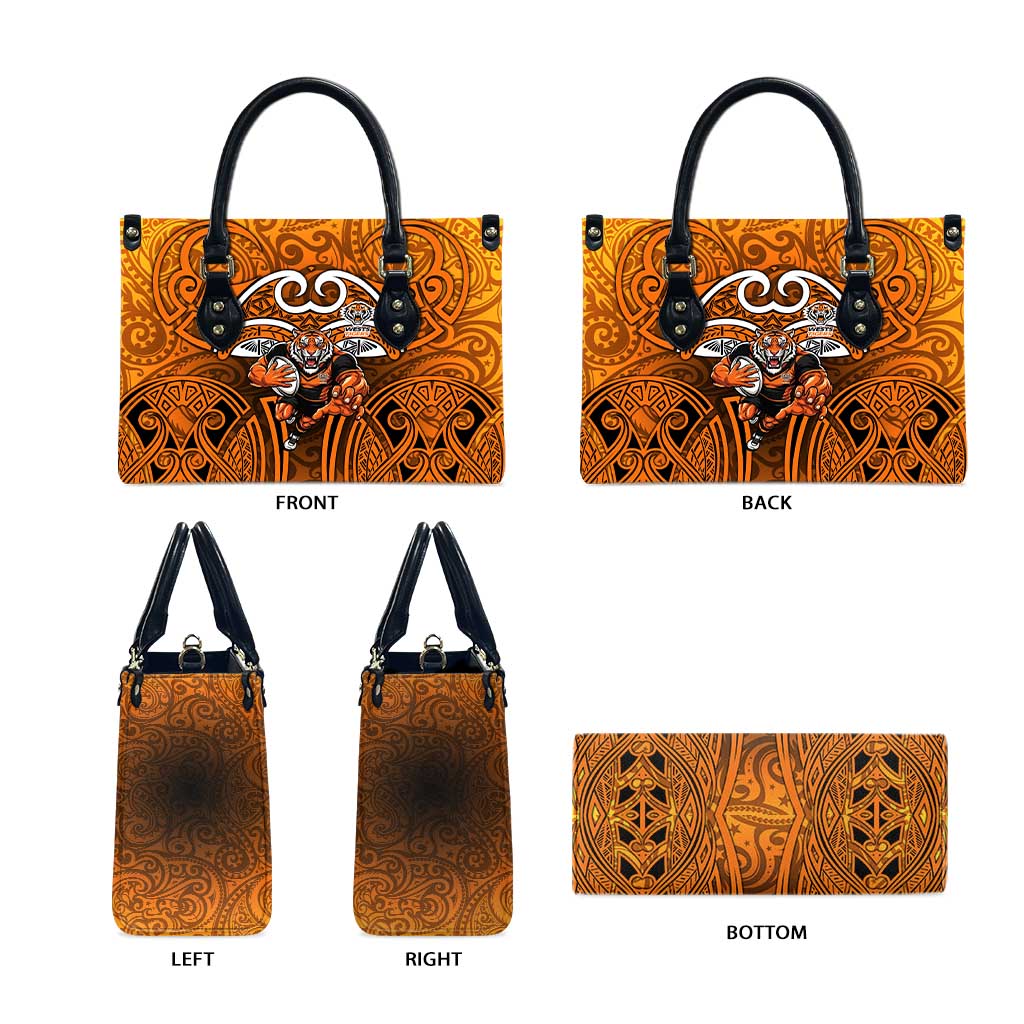 Wests Tigers Rugby Leather Bag Polynesian Tribal Tiger Warrior Orange Black Pattern