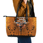 Wests Tigers Rugby Leather Tote Bag Polynesian Tribal Tiger Warrior Orange Black Pattern